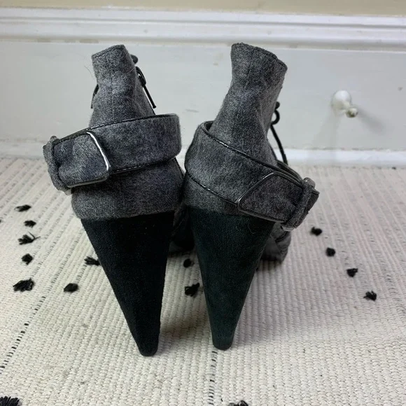 REBECCA TAYLOR Lace Up Heeled Grey Ankle Booties 9 - Picture 5 of 10